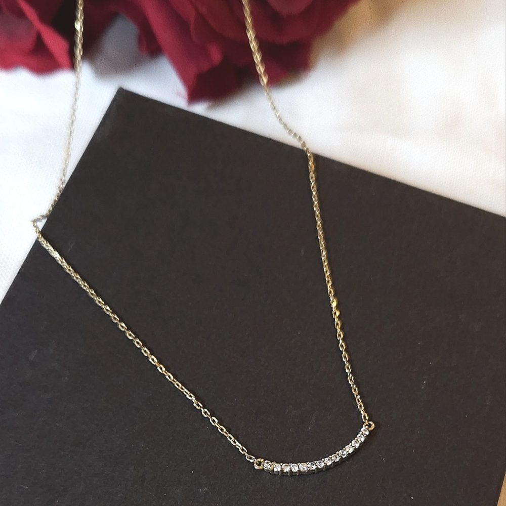 Vintage Dainty Crystal Curve Bar Gold Necklace - Picture 1 of 16